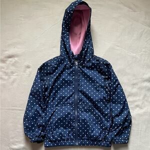 Old Navy Blue and White Polka Dot Fleece Lined Rain Coat Size Small